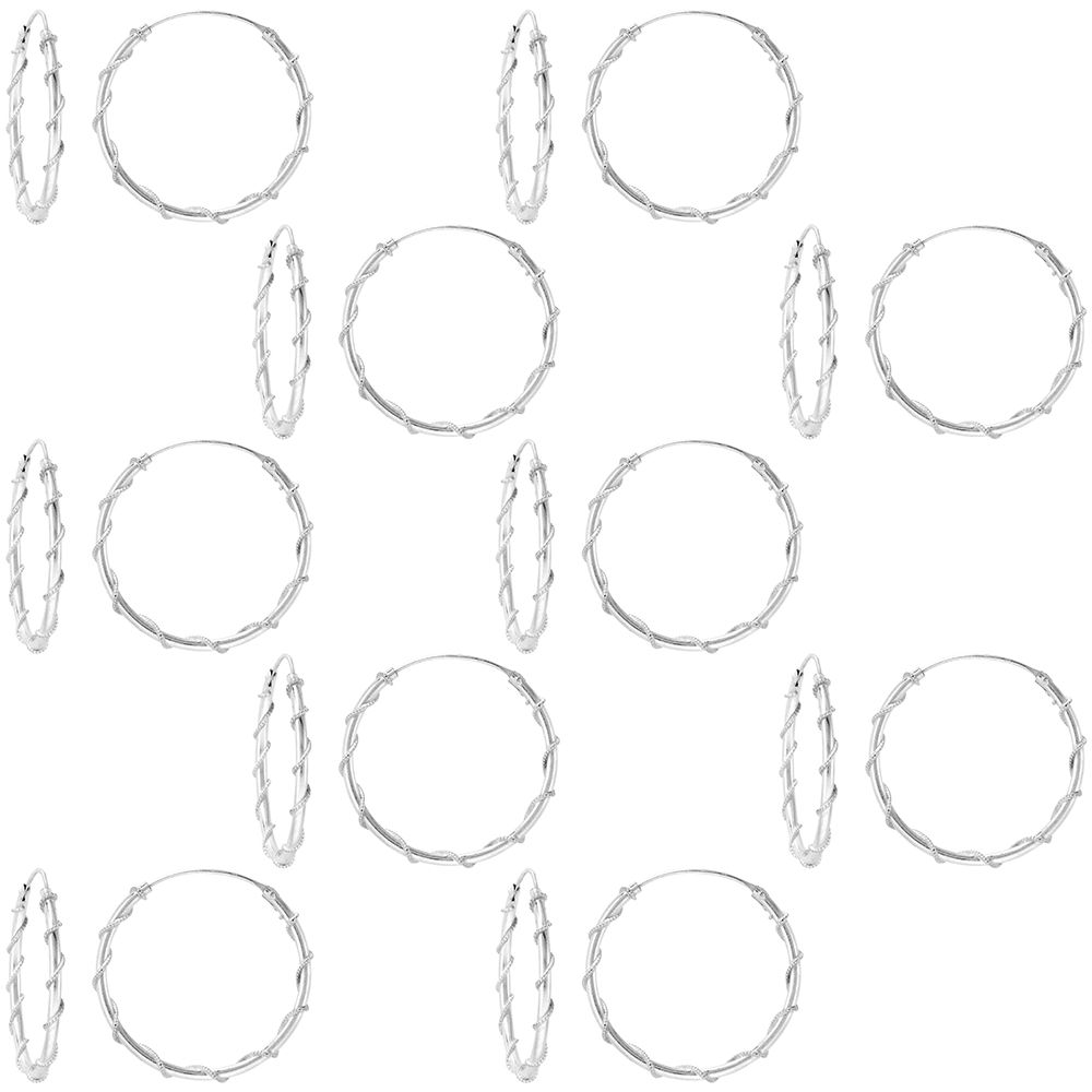 10 Pairs Sterling Silver Rope Wire Wrapped Endless Hoop Earrings 1 mm thin tube 1 1/4 inch 30mm