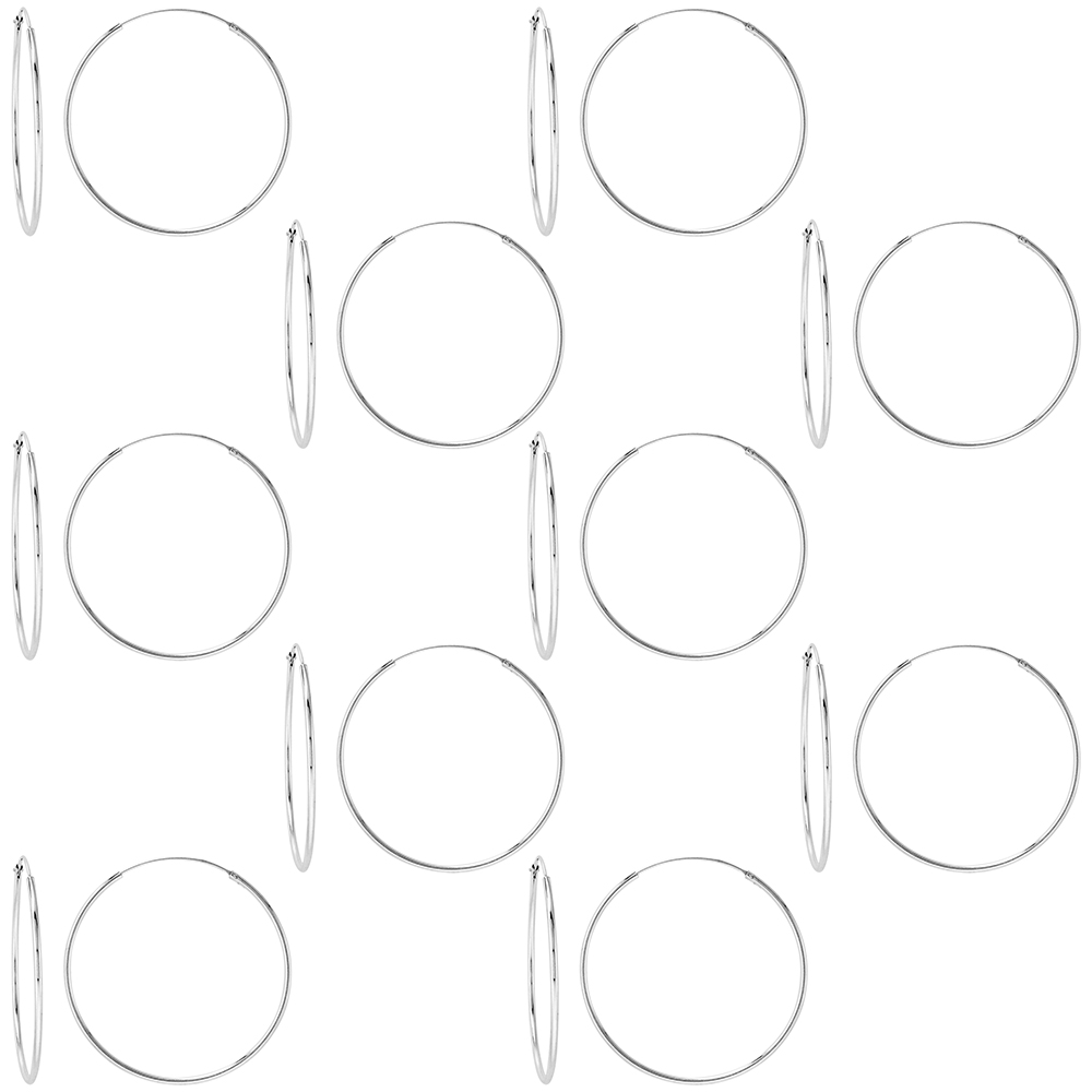 10 Pairs Sterling Silver Endless Hoop Earrings thin 1 mm tube 1 3/8 inch 35mm