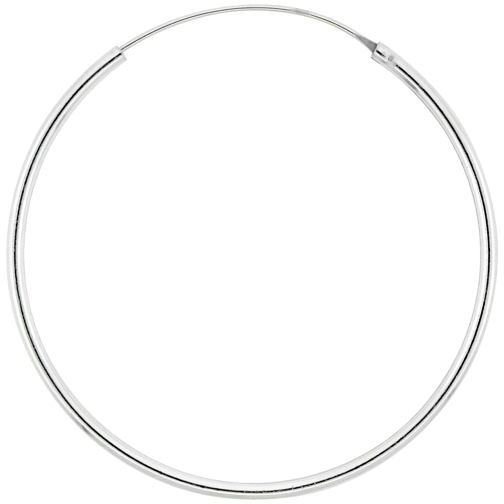 Sterling Silver Endless Hoop Earrings thin 1 mm tube 1 3/4 inch 45mm