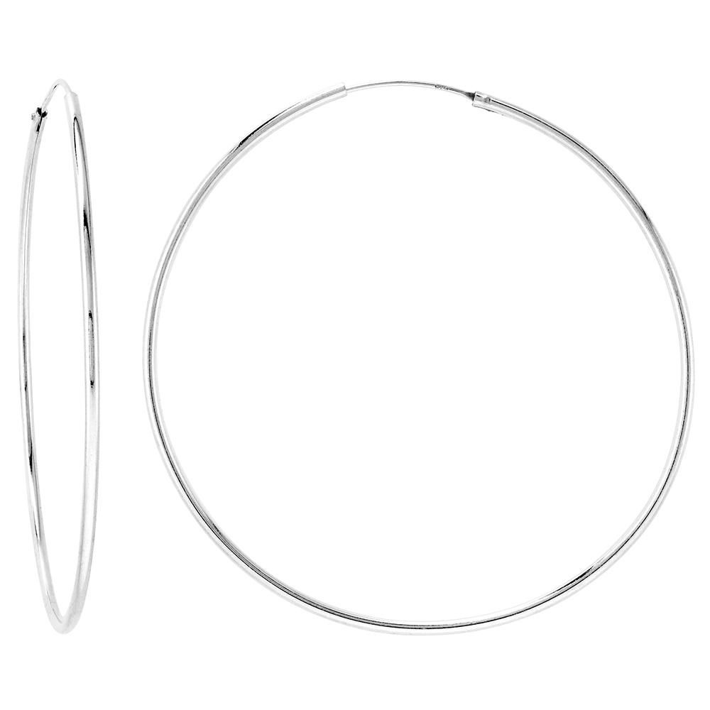 Sterling Silver Thin Endless Hoop Earrings thin 1 mm tube 2 inch 50mm