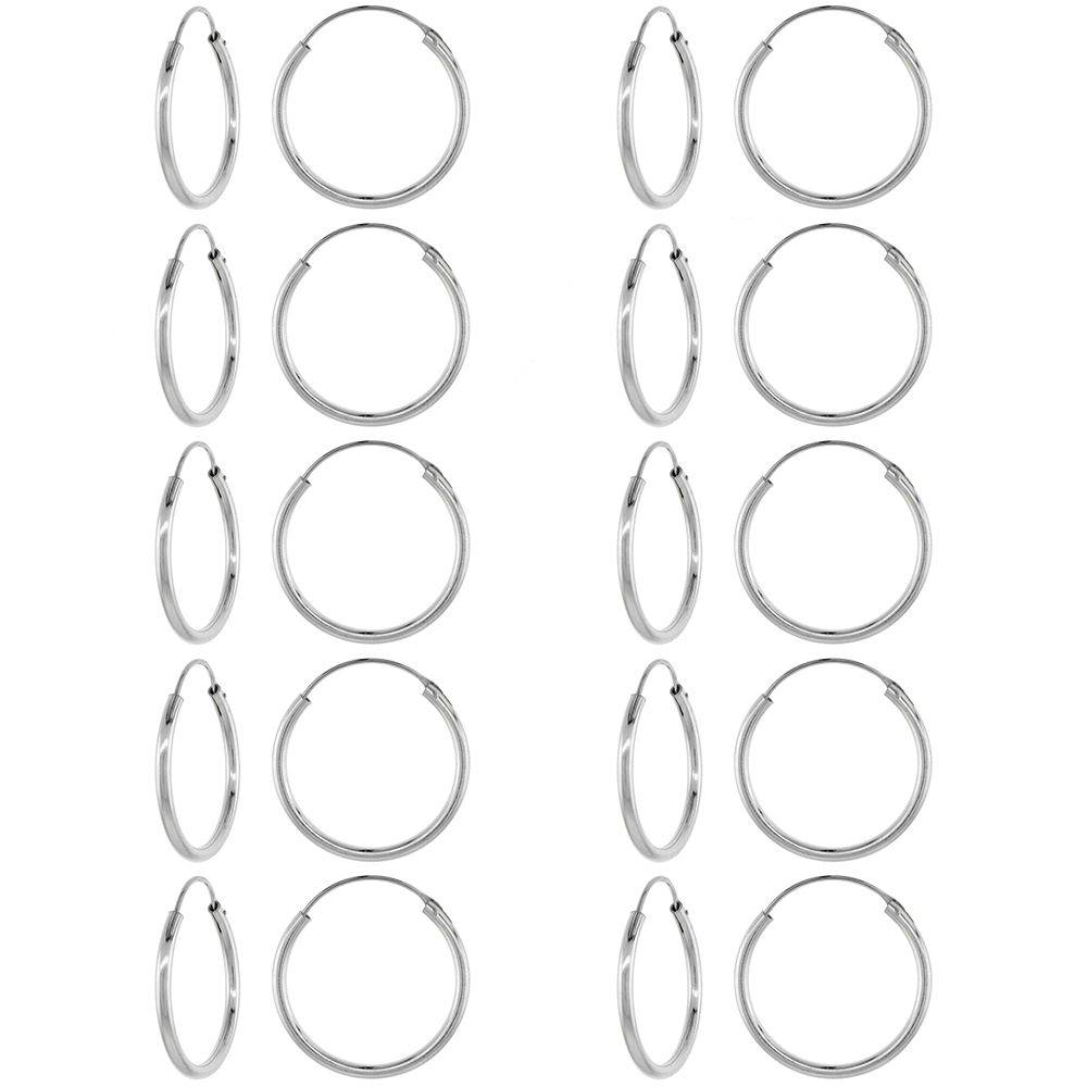 10 Pairs 2mm Thick Sterling Silver 25mm Endless Hoop Earrings 1 inch Round