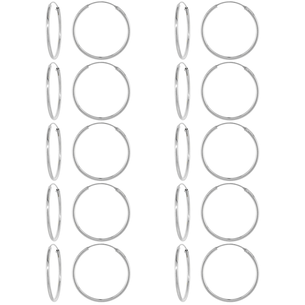 10 Pairs 2mm Thick Sterling Silver 35mm Endless Hoop Earrings 1 3/8 inch Round
