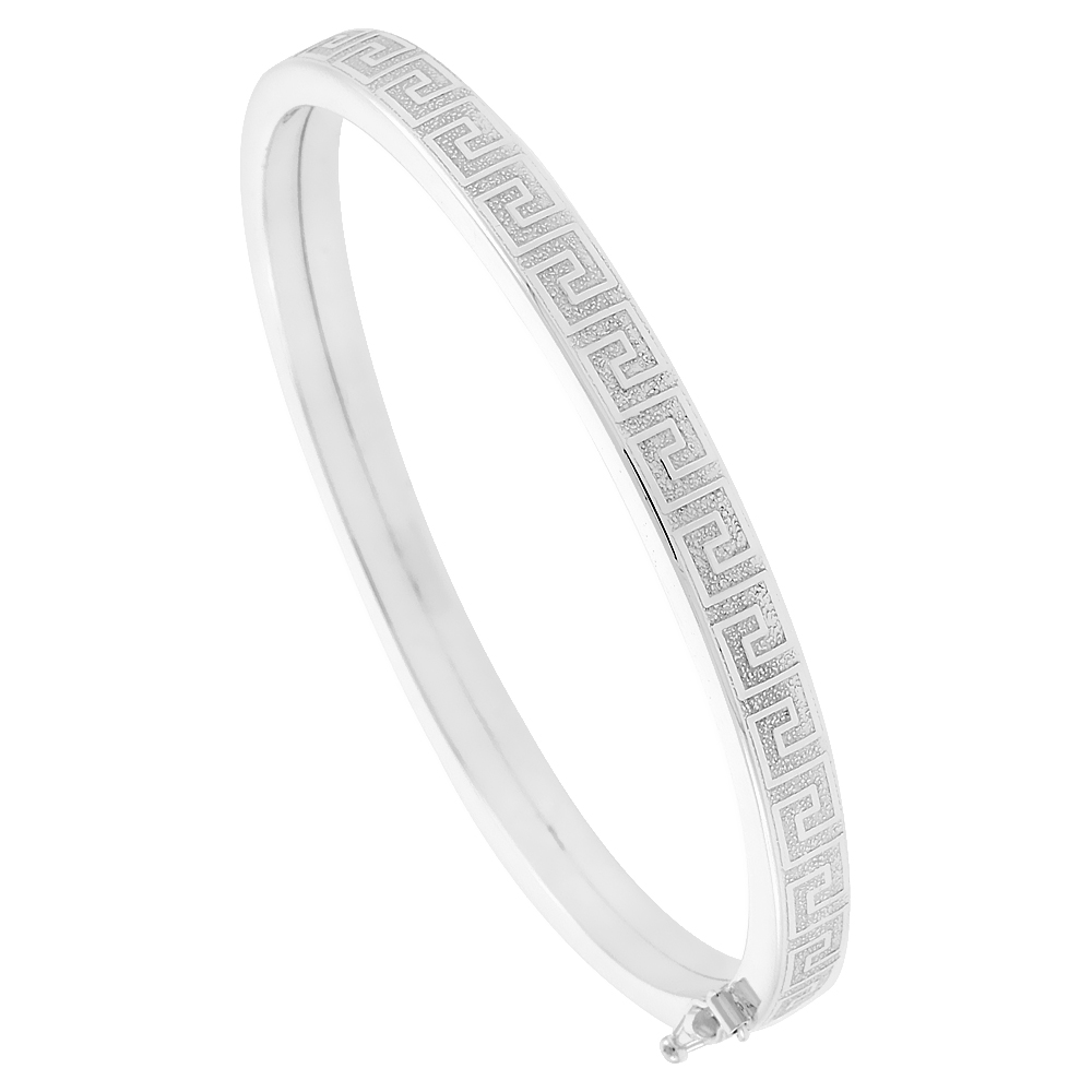 Sterling Silver Italian Greek Key Oval Bangle Bracelet