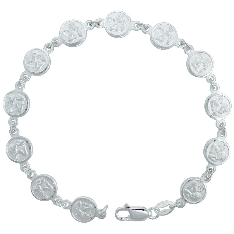 Sterling Silver Guardian Angel Bracelet for Women with Raphael's Angels Italy 7.5 inch