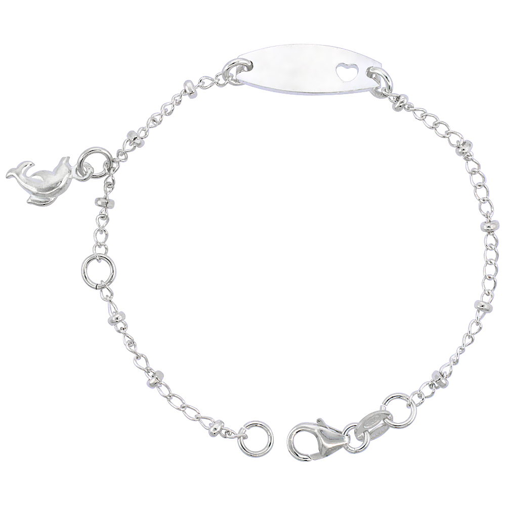 Sterling Silver Childrens ID Bracelet Curb link Rhodium fits baby sizes 5 - 6 inch long