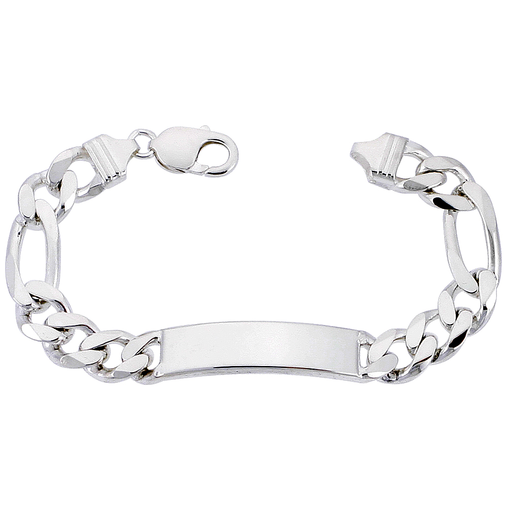 Sterling Silver ID Bracelet Figaro Link 1/4 inch wide Nickel Free Italy, sizes 7 - 9 inch