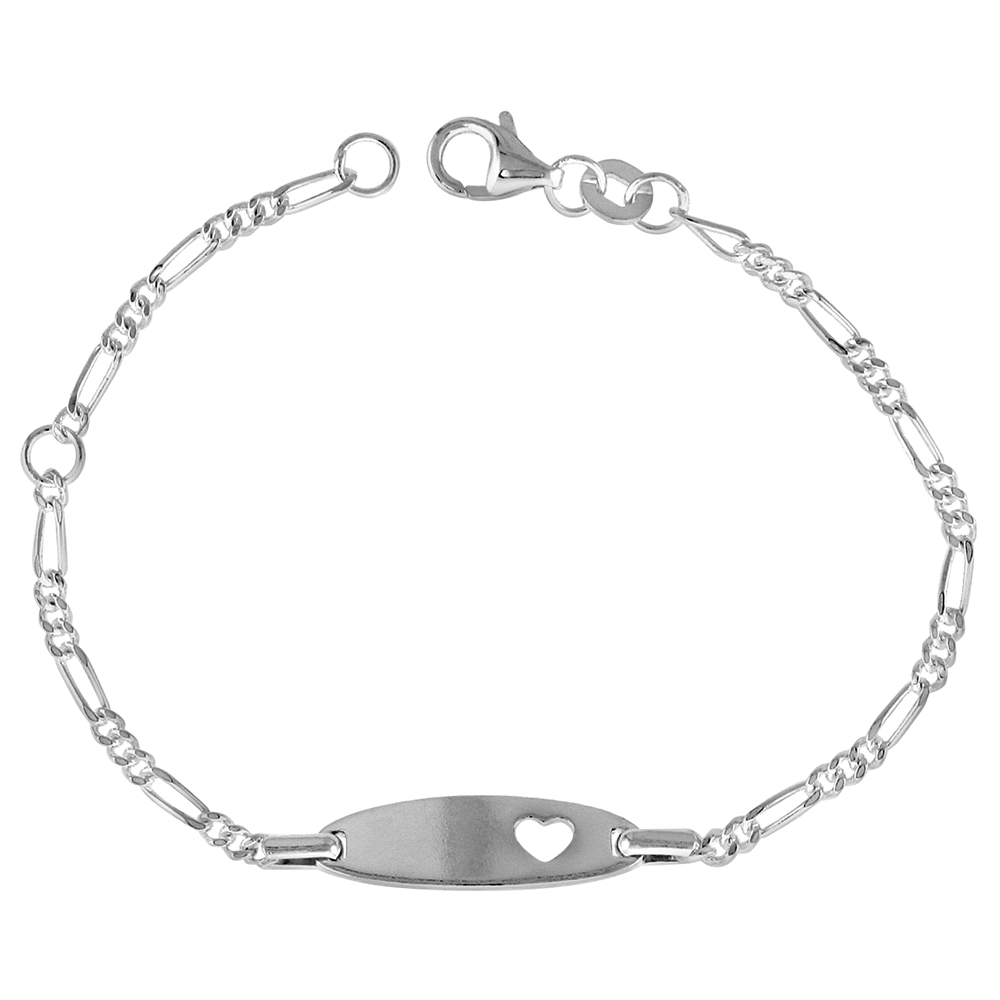 Sterling Silver Baby ID Bracelet Figaro link Rhodium fits baby sizes 5 - 6 inch long