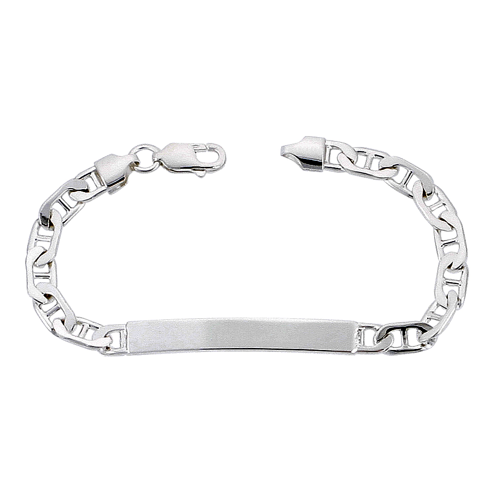 Sterling Silver ID Bracelet Mariner Link 1/4 inch wide Nickel Free Italy, sizes 7 - 9 inch