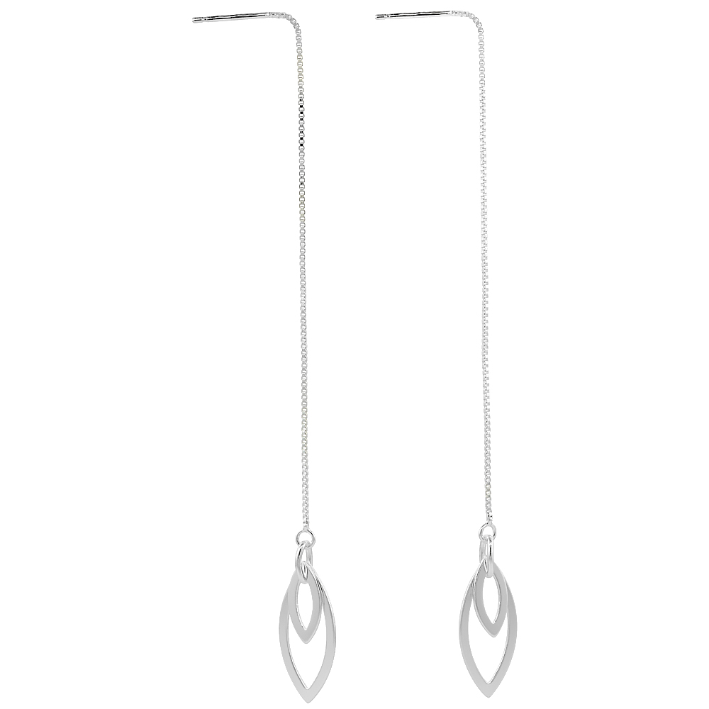 STERLING SILVER DANGLE EYE THREADER EARRINGS FOR WOMEN ITALY 4 1/2 INCH LONG