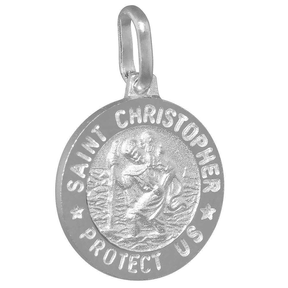 15mm Dainty Sterling Silver St Christopher Medal Necklace for Women 5/8 inch Round Nickel Free Italy with Stainless Steel Chain
