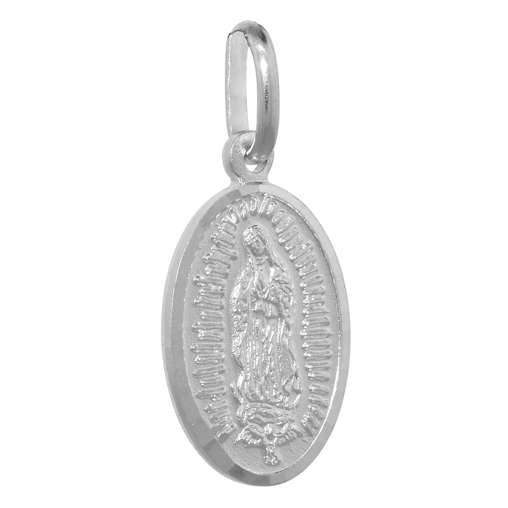 16MM STERLING SILVER GUADALUPE MEDAL NECKLACE 5/8 INCH OVAL NICKEL FREE ITALY