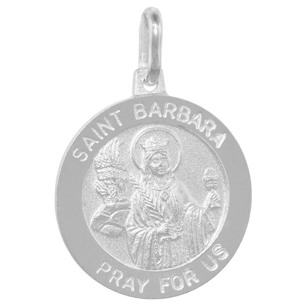 18mm Sterling Silver St Barbara Medal Necklace 3/4 inch Round Nickel Free Italy with Stainless Steel Chain