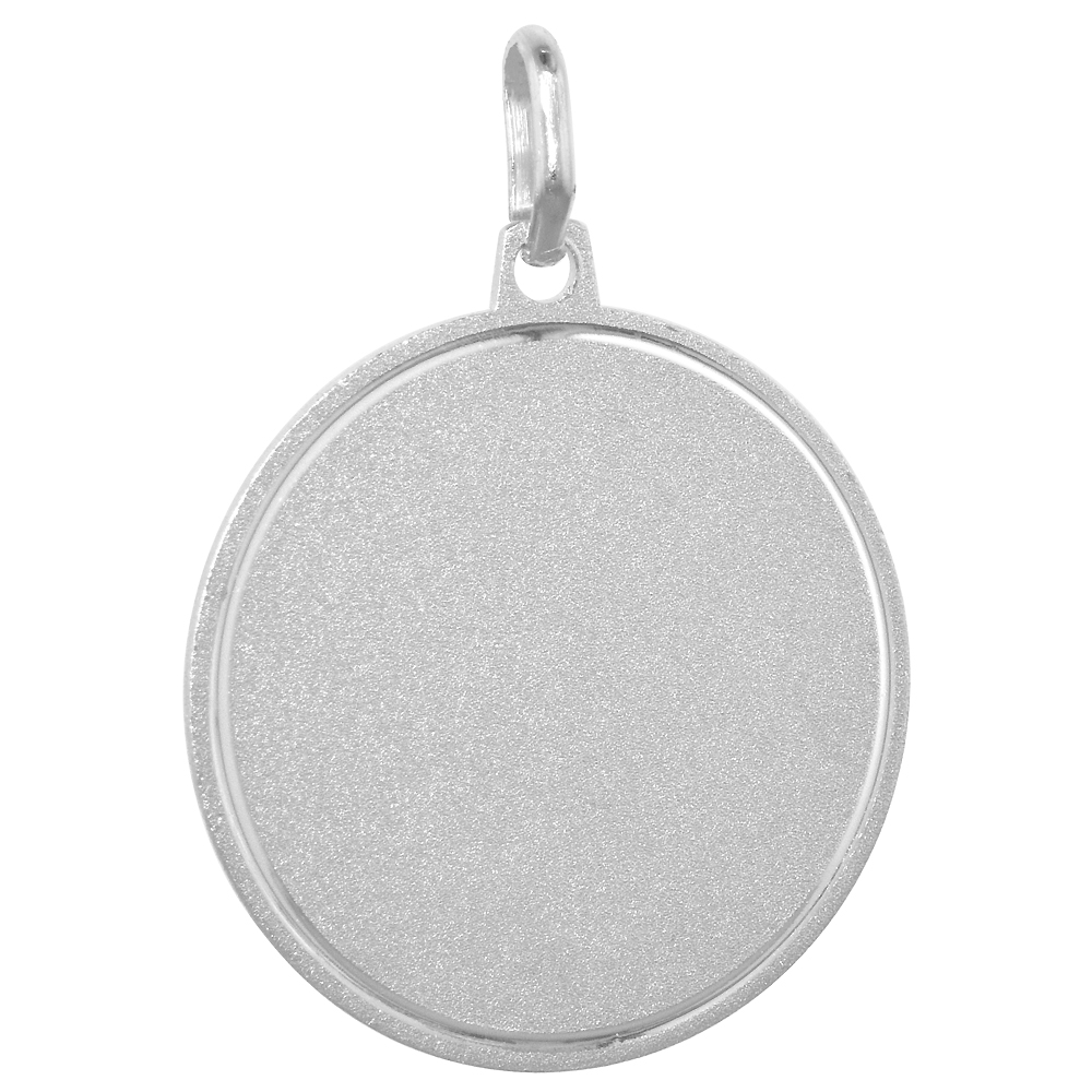 Sterling Silver Disk Pendant Round for Engraving with 24 inch Surgical Steel Chain Italy 1 inch