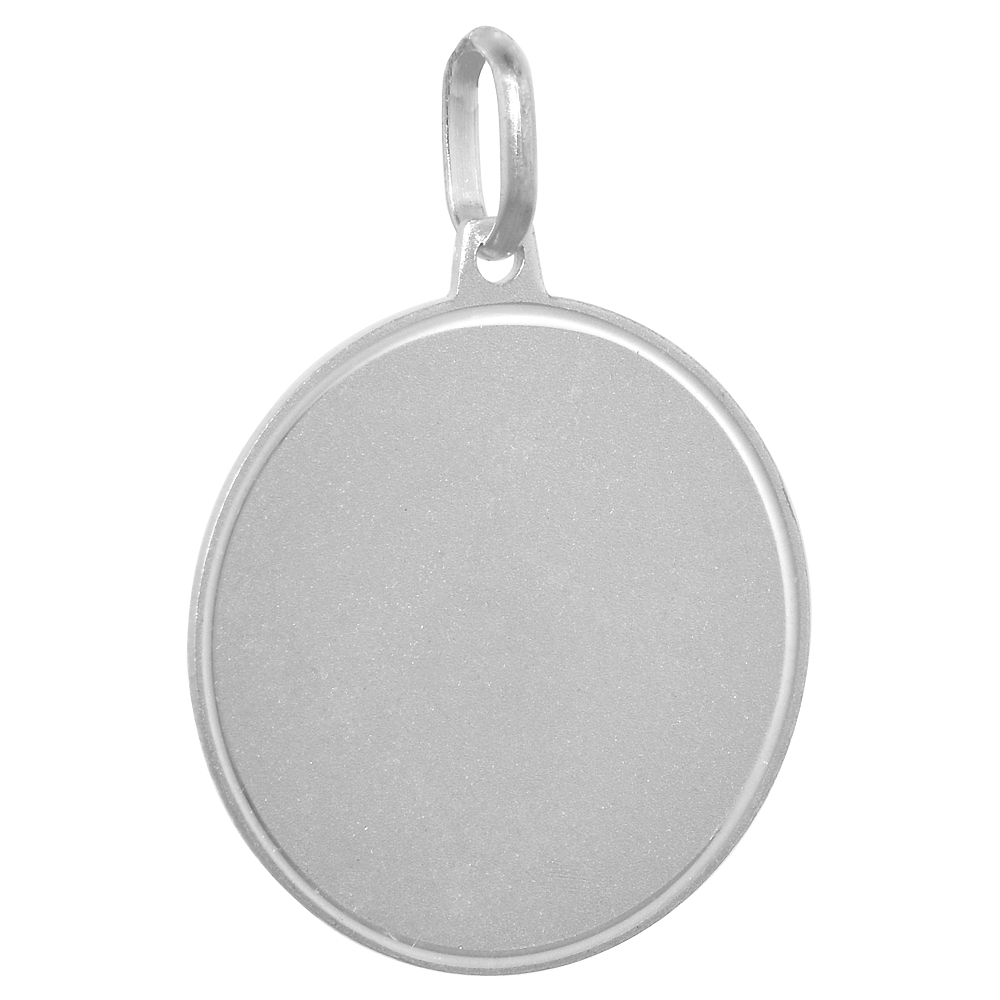 Sterling Silver Disk Pendant Round for Engraving with 24 inch Surgical Steel Chain Italy 7/8 inch