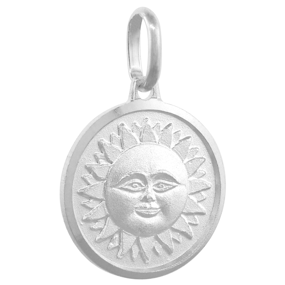 STERLING SILVER SMILING SUN NECKLACE ROUND ITALY 5/8 INCH