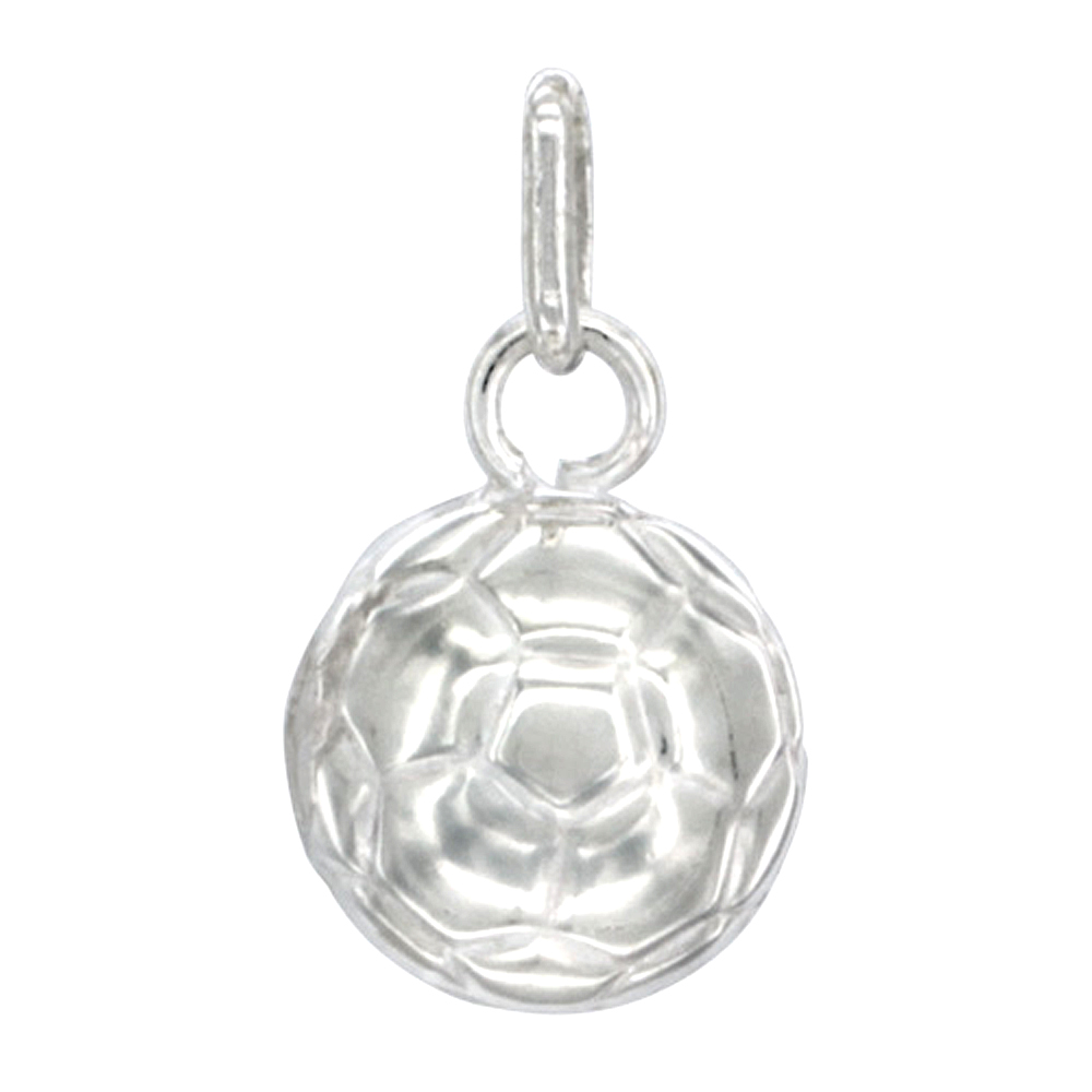 Sterling Silver Soccer Ball Necklace 3-D Hollow with 24 inch Surgical Steel Chain Italy 1/2 inch