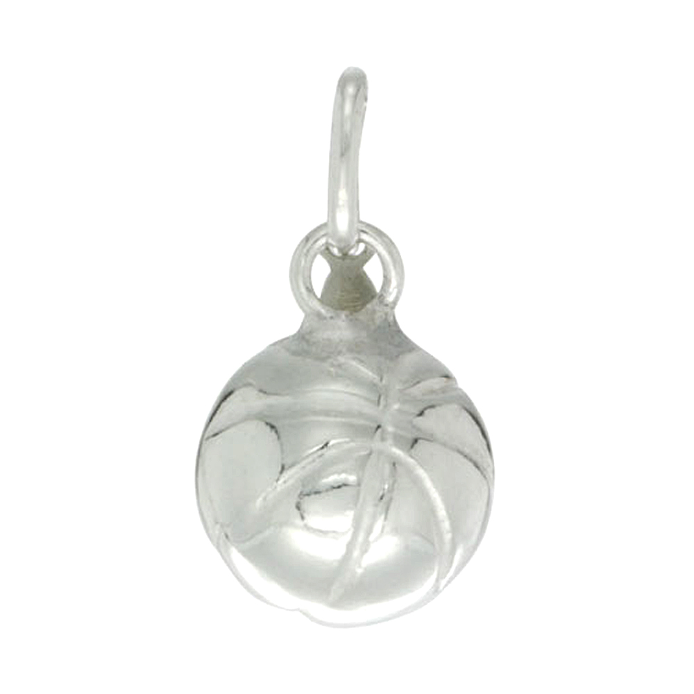Sterling Silver Basketball Necklace 3-D Hollow with 24 inch Surgical Steel Chain Italy 1/2 inch
