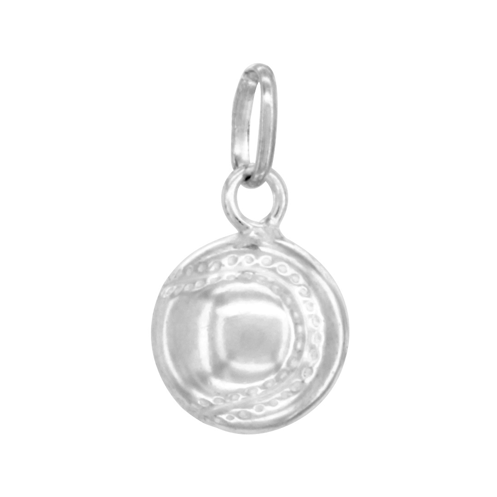 Sterling Silver Baseball Necklace 3-D Hollow with 24 inch Surgical Steel Chain Italy 1/2 inch