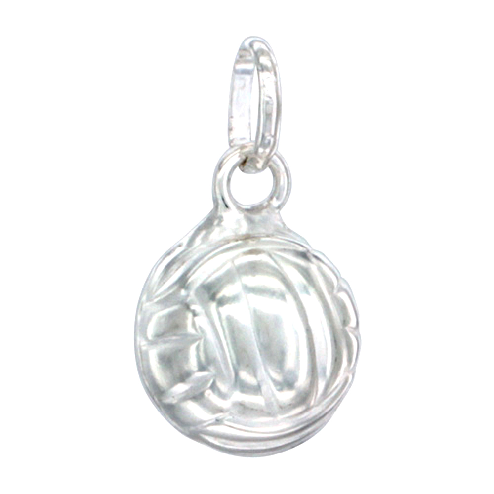 Sterling Silver Volleyball Necklace 3-D Hollow with 24 inch Surgical Steel Chain Italy 1/2 inch