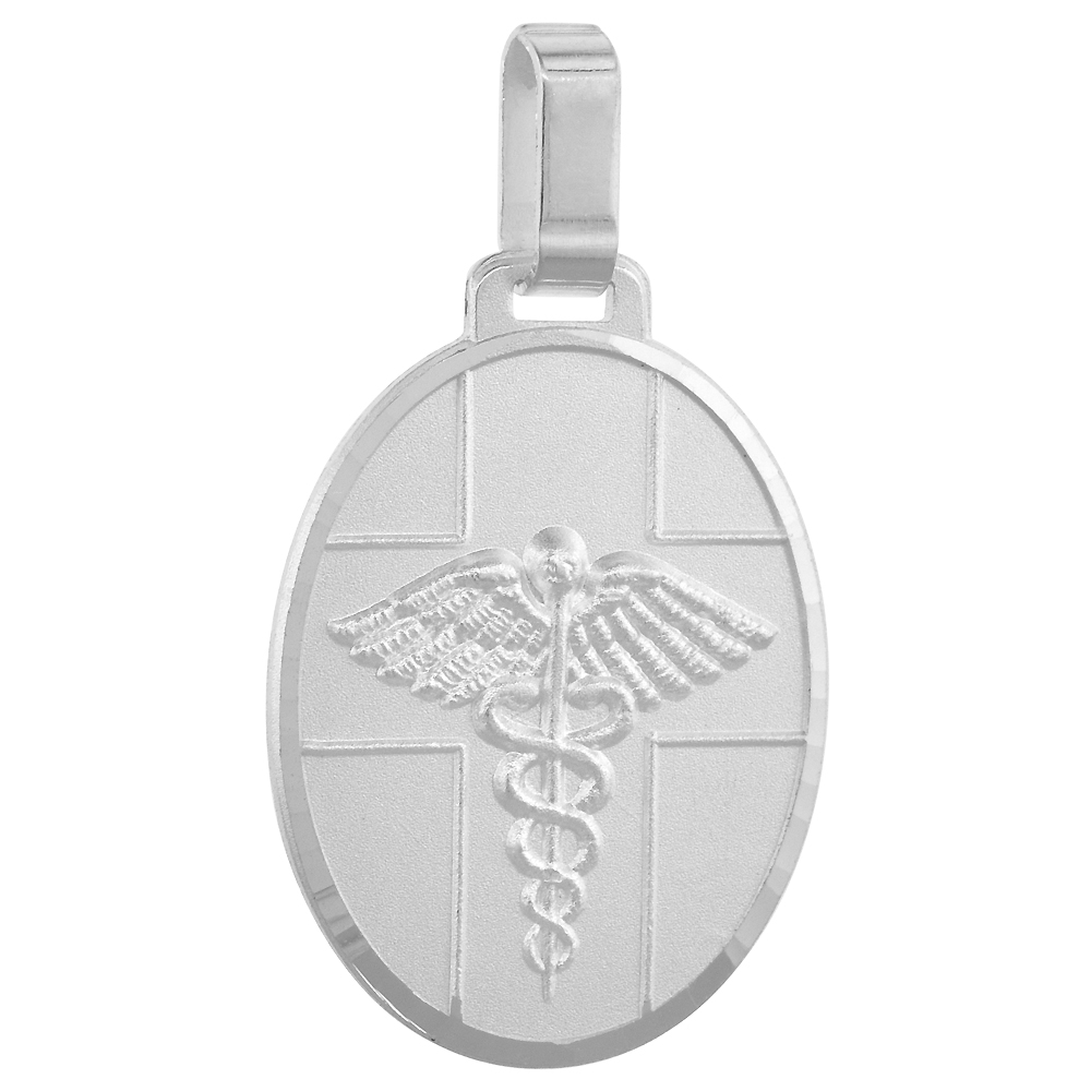 STERLING SILVER MEDICAL ALERT NECKLACE OVAL ITALY 1 1/8 INCH