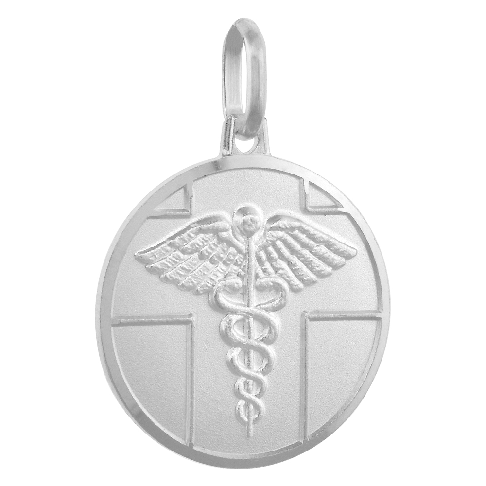 STERLING SILVER MEDICAL ALERT NECKLACE ROUND ITALY 3/4 INCH