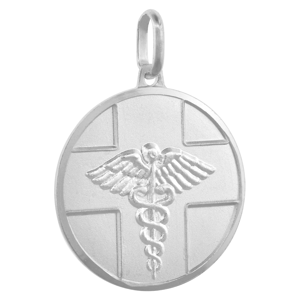 STERLING SILVER MEDICAL ALERT NECKLACE ROUND ITALY 7/8 INCH
