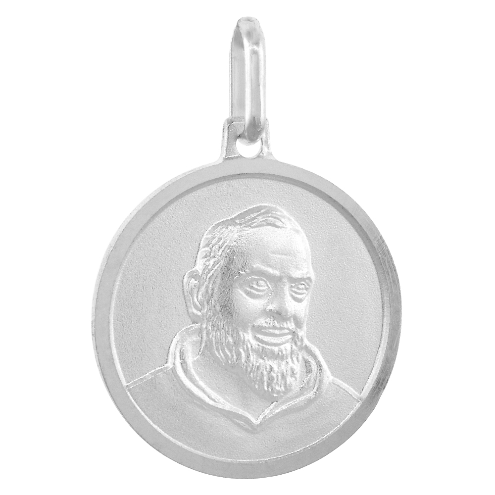 18MM STERLING SILVER ST PADRE PIO MEDAL NECKLACE 3/4 INCH NICKEL FREE ITALY