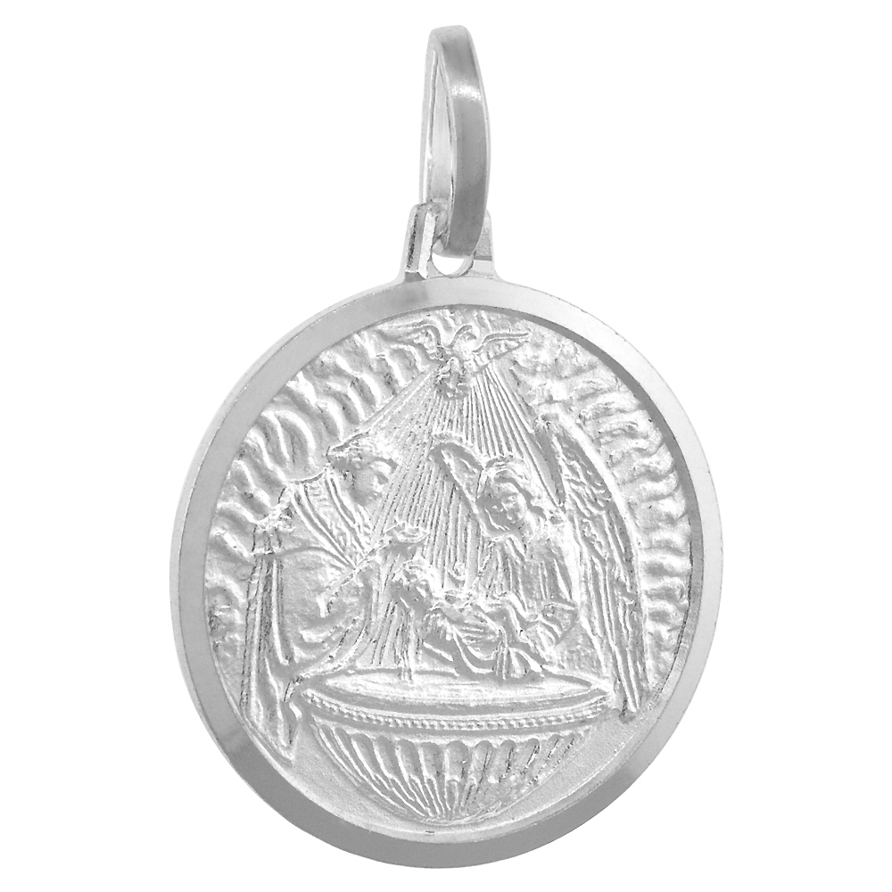 18MM STERLING SILVER BAPTISM MEDAL NECKLACE 3/4 INCH NICKEL FREE ITALY