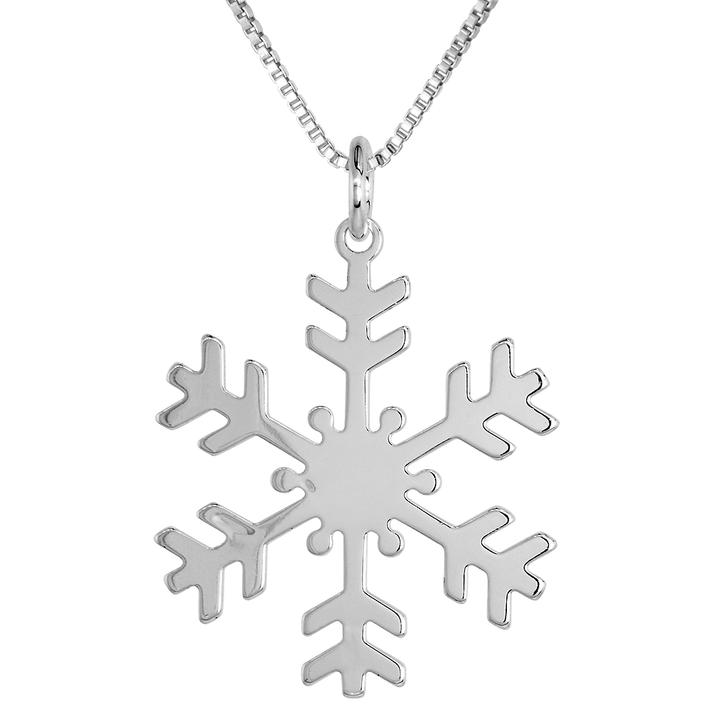 STERLING SILVER SNOWFLAKE NECKLACE ITALY 1 1/4 INCH