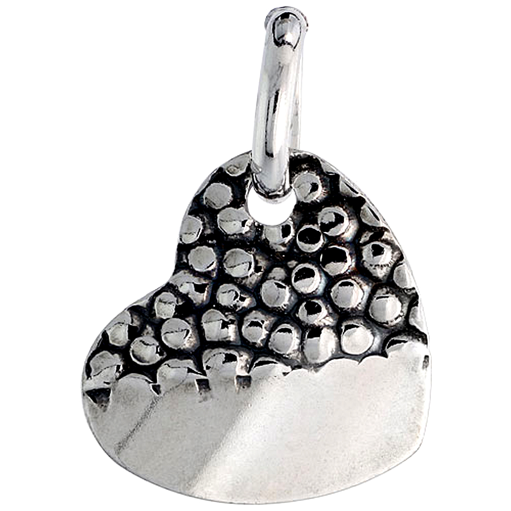 STERLING SILVER HEART NECKLACE WITH 24 INCH SURGICAL STEEL CHAIN ITALY, 7/8 INCH