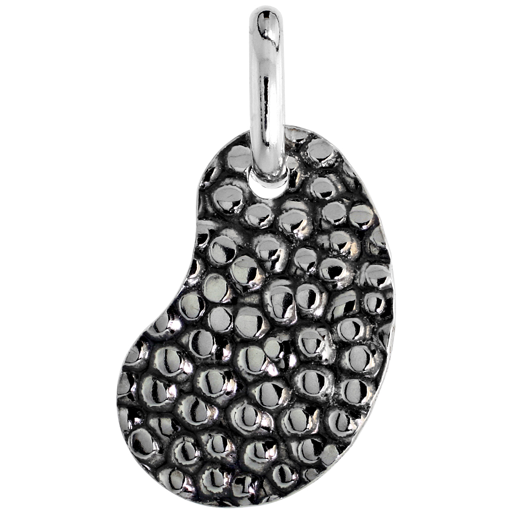 STERLING SILVER HAMMERED FINISH KIDNEY NECKLACE WITH 24 INCH SURGICAL STEEL CHAIN ITALY, 1 INCH