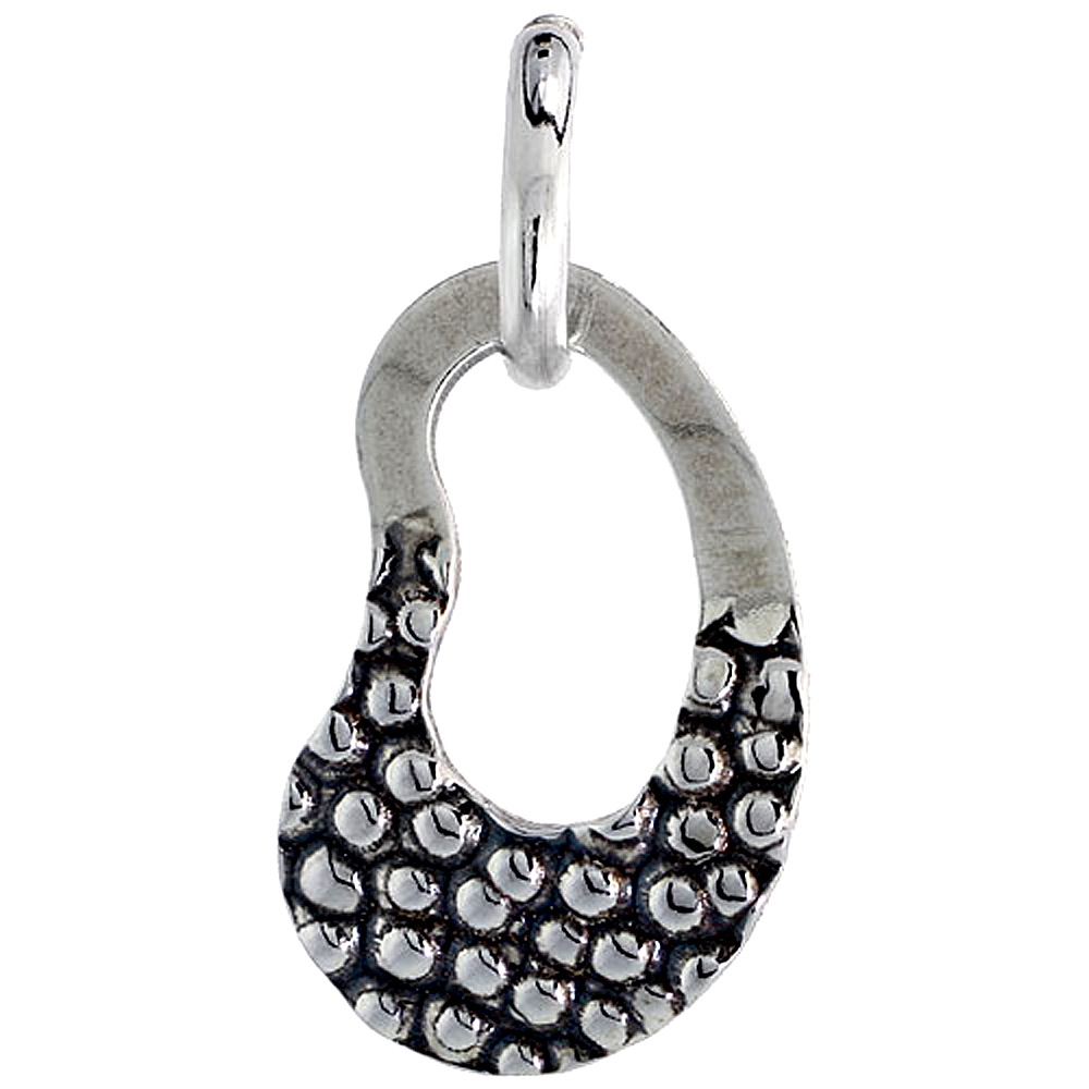 STERLING SILVER KIDNEY OUTLINE NECKLACE WITH 24 INCH SURGICAL STEEL CHAIN ITALY, 1 INCH