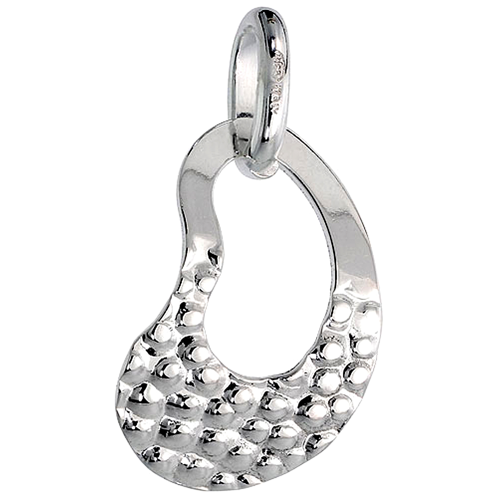 STERLING SILVER KIDNEY OUTLINE NECKLACE WITH 24 INCH SURGICAL STEEL CHAIN ITALY, 1 INCH