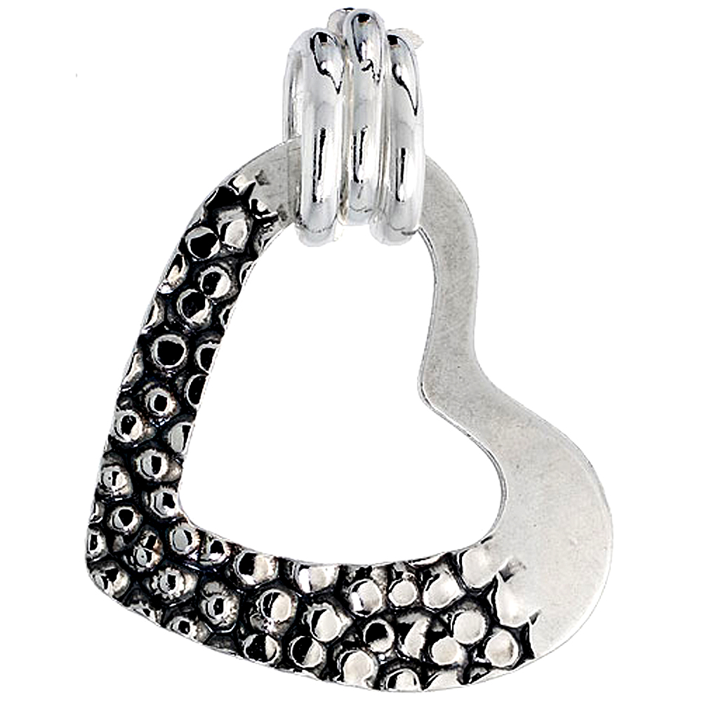 STERLING SILVER HEART OUTLINE NECKLACE WITH 24 INCH SURGICAL STEEL CHAIN ITALY, 1 1/8 INCH