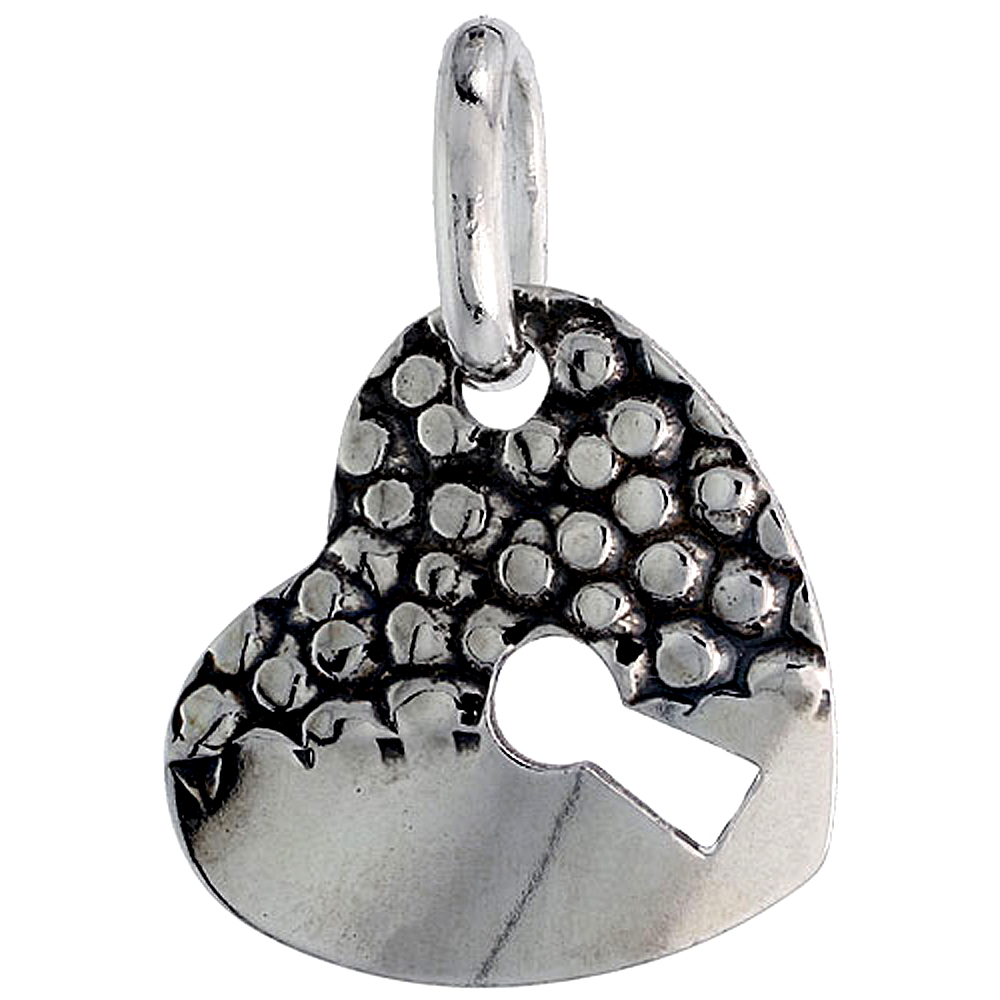 STERLING SILVER HEART LOCK NECKLACE WITH 24 INCH SURGICAL STEEL CHAIN ITALY, 7/8 INCH