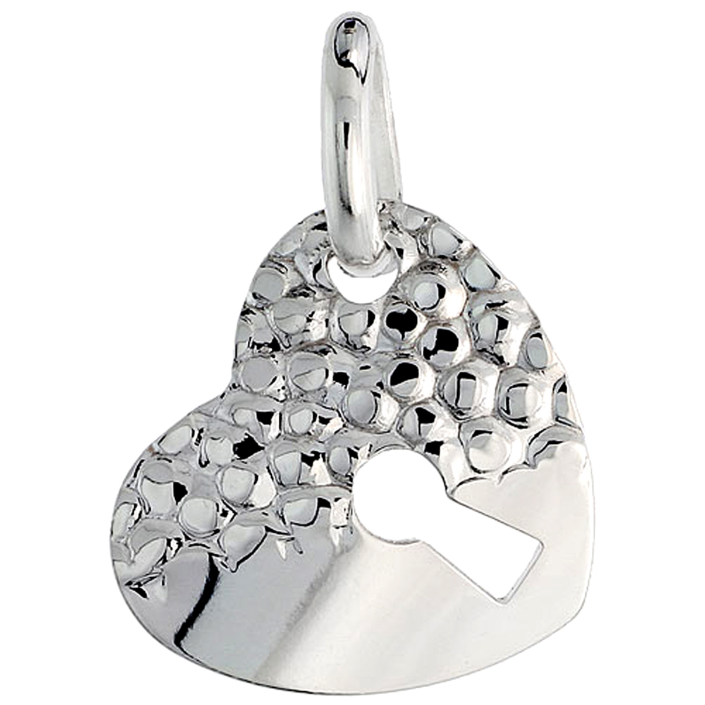 STERLING SILVER KEY TO MY HEART NECKLACE WITH 24 INCH SURGICAL STEEL CHAIN ITALY, 7/8 INCH