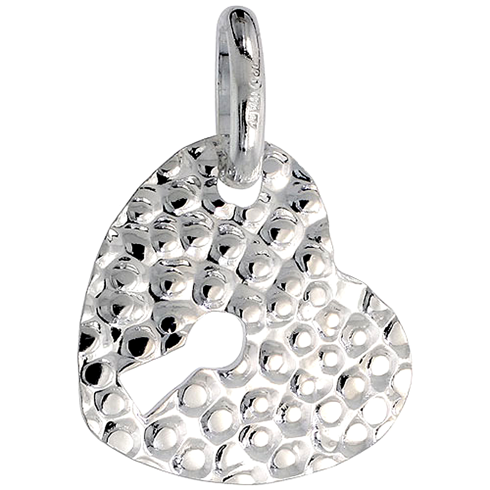 STERLING SILVER KEY TO MY HEART NECKLACE WITH 24 INCH SURGICAL STEEL CHAIN ITALY, 7/8 INCH