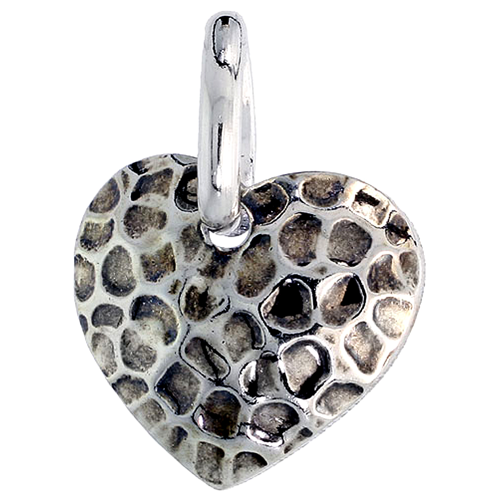 STERLING SILVER HEART NECKLACE WITH 24 INCH SURGICAL STEEL CHAIN ITALY, 3/4 INCH