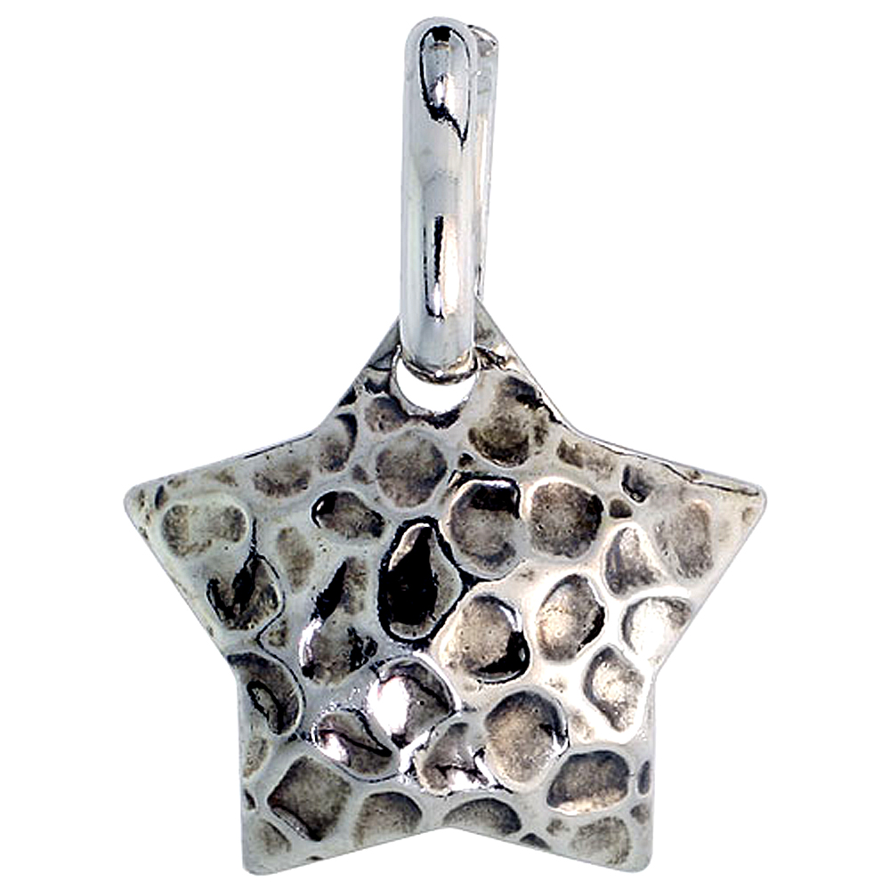 STERLING SILVER STAR NECKLACE WITH 24 INCH SURGICAL STEEL CHAIN ITALY, 3/4 INCH