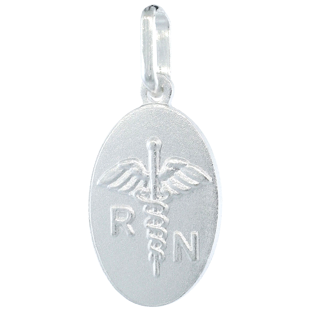 Sterling Silver Nursing Symbol Caduceus Necklace with 24 inch Surgical Steel Chain Italy 3/4 inch