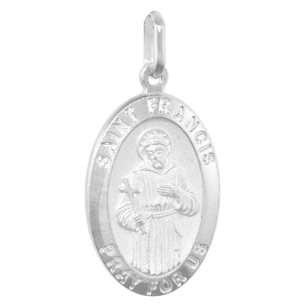 23MM STERLING SILVER ST FRANCIS MEDAL NECKLACE 7/8 INCH OVAL NICKEL FREE ITALY