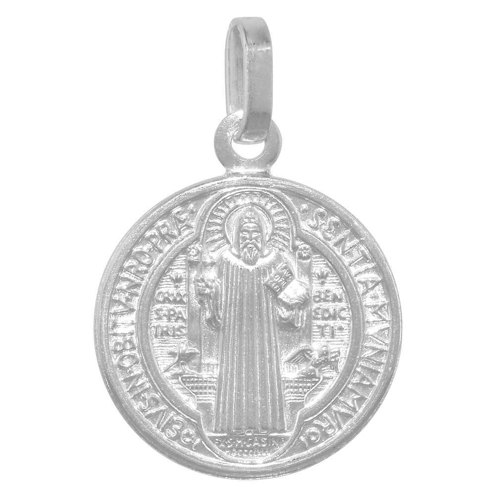 18MM ROUND STERLING SILVER ST BENEDICT MEDAL NECKLACES FOR WOMEN AND MEN ITALY 16-24 INCH