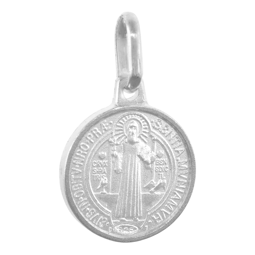 19MM STERLING SILVER ST BENEDICT MEDAL NECKLACE FOR WOMEN & MEN 3/4 INCH ROUND ITALY 16-24 INCH