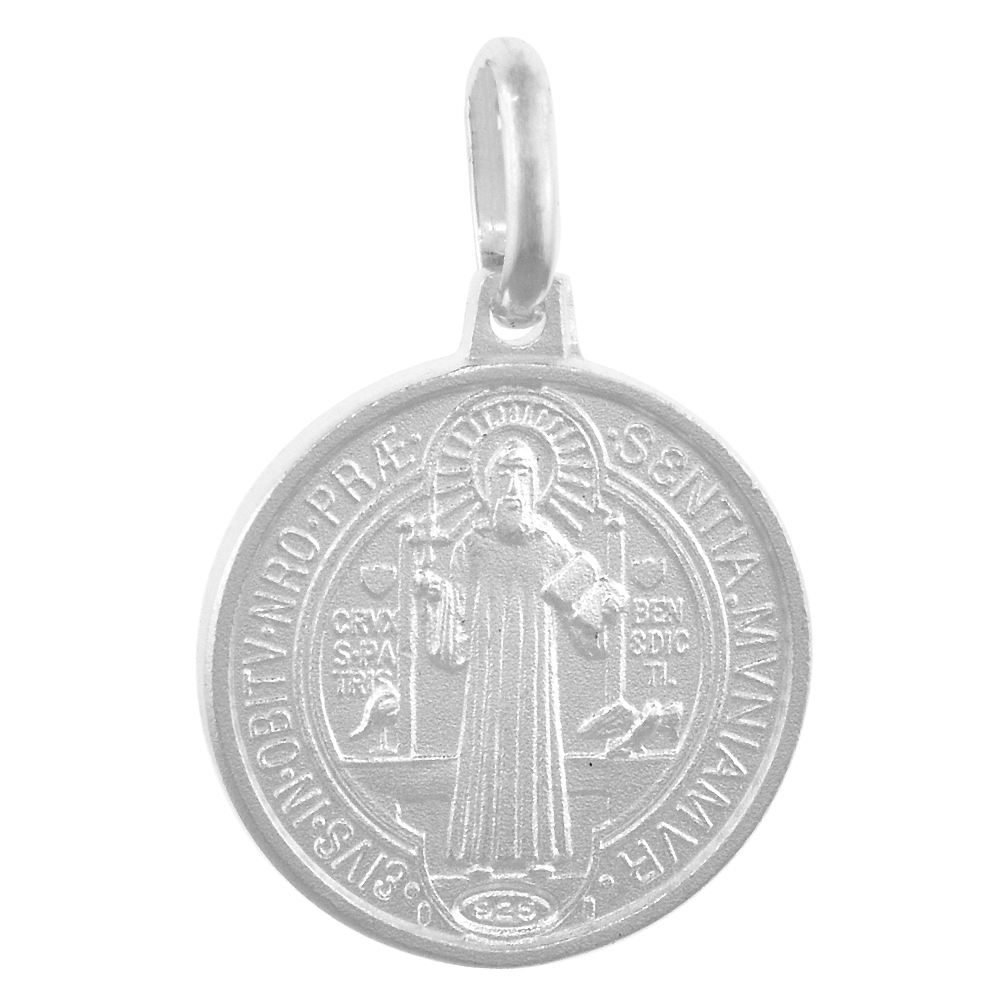15MM DAINTY STERLING SILVER ST BENEDICT MEDAL NECKLACE FOR WOMEN & MEN 9/16 INCH ROUND ITALY 16-24 INCH