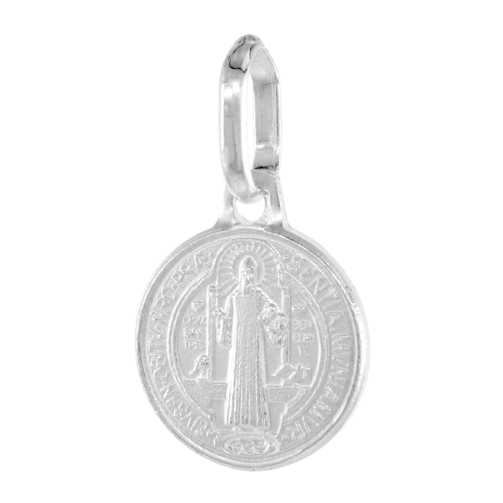 TINY 10MM STERLING SILVER ST BENEDICT MEDAL NECKLACE FOR WOMEN & MEN 3/8 INCH ROUND ITALY 16-24 INCH