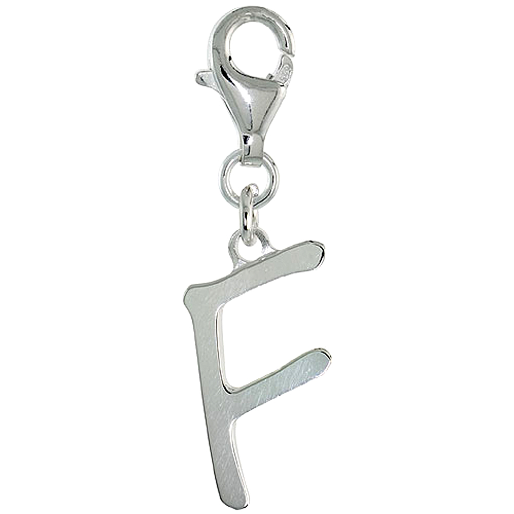 STERLING SILVER ALPHABET PENDANT BLOCK INITIAL F CHARM WITH LOBSTER CLASP POLISHED FINISH WOMEN ITALY 7/8 INCH