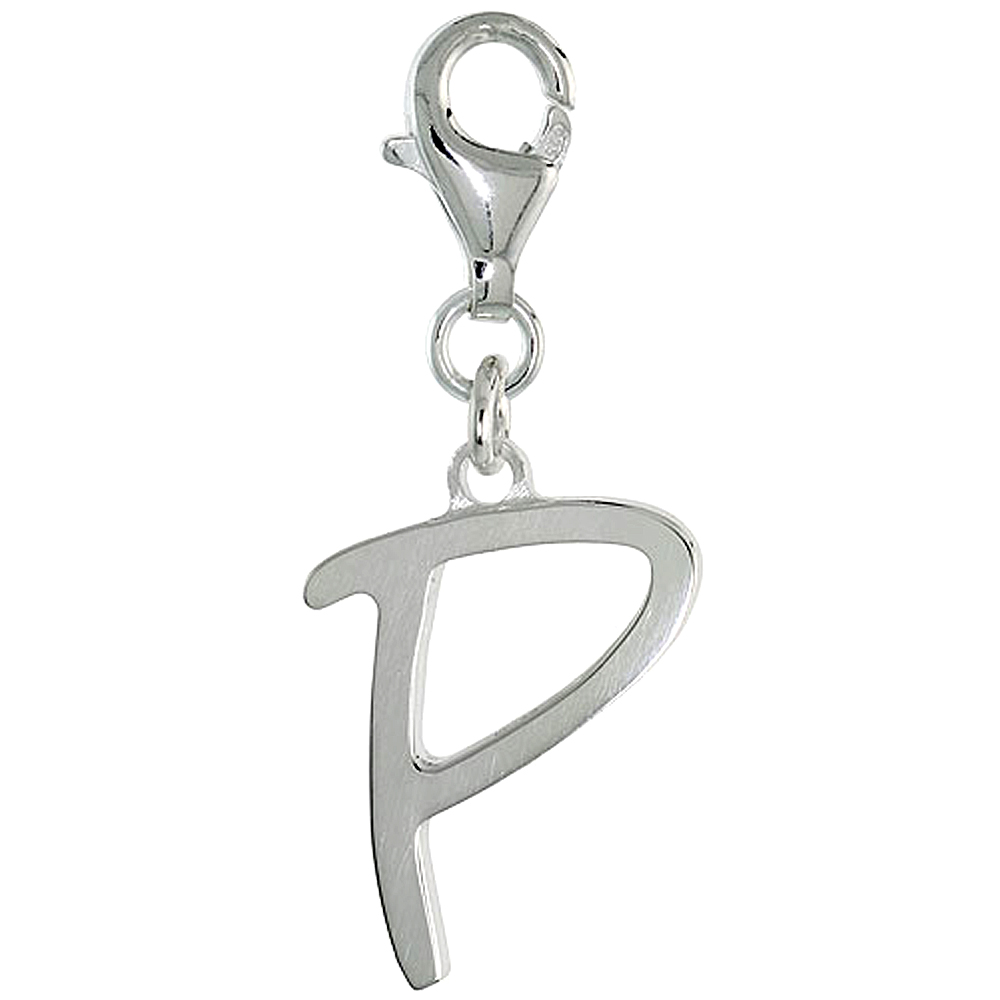Sterling Silver Alphabet Pendant Block Initial P Charm with Lobster Clasp Polished finish Women Italy 7/8 inch