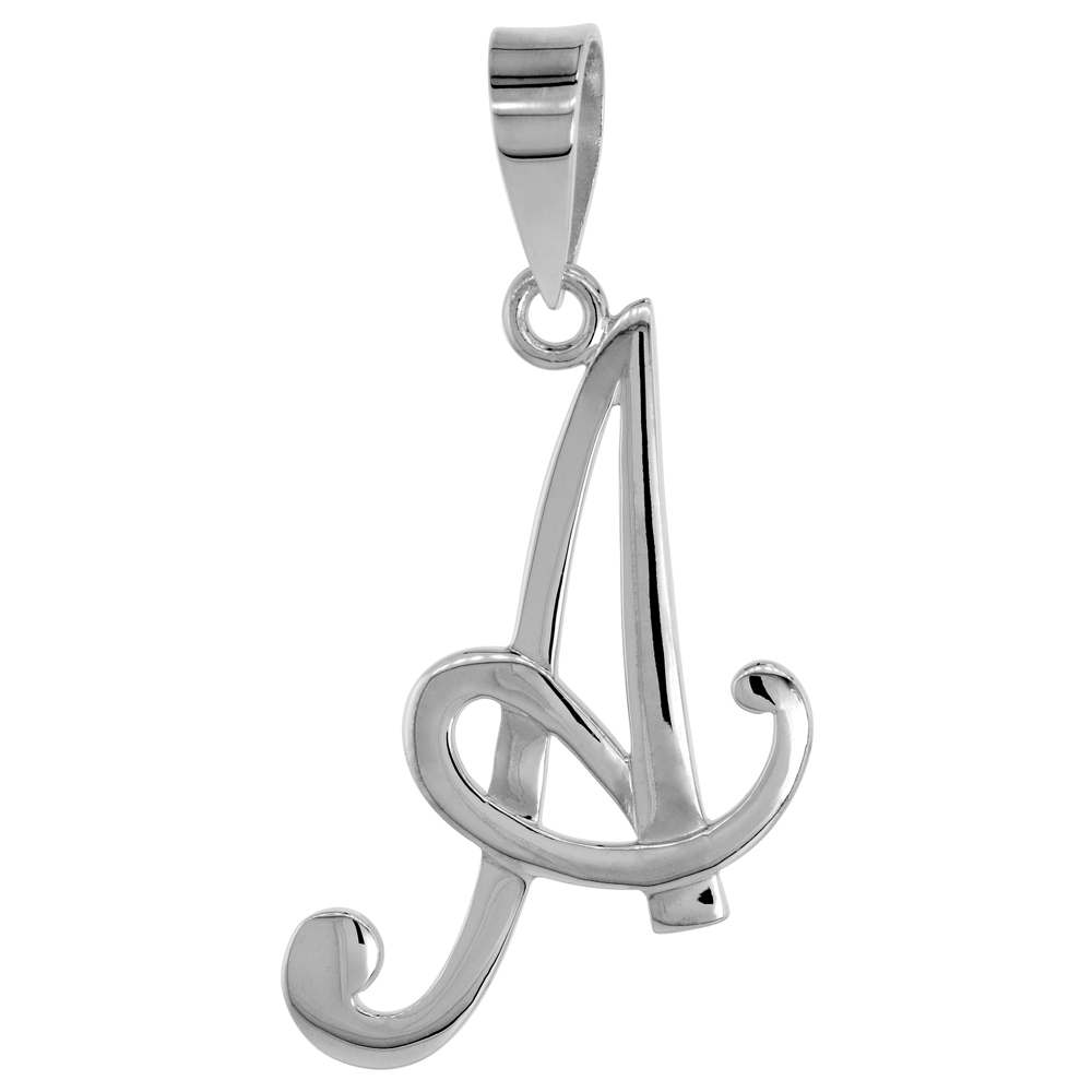 Sterling Silver Script Initial Letter A Alphabet Pendant Flawless Polish 1 1/2 inch high