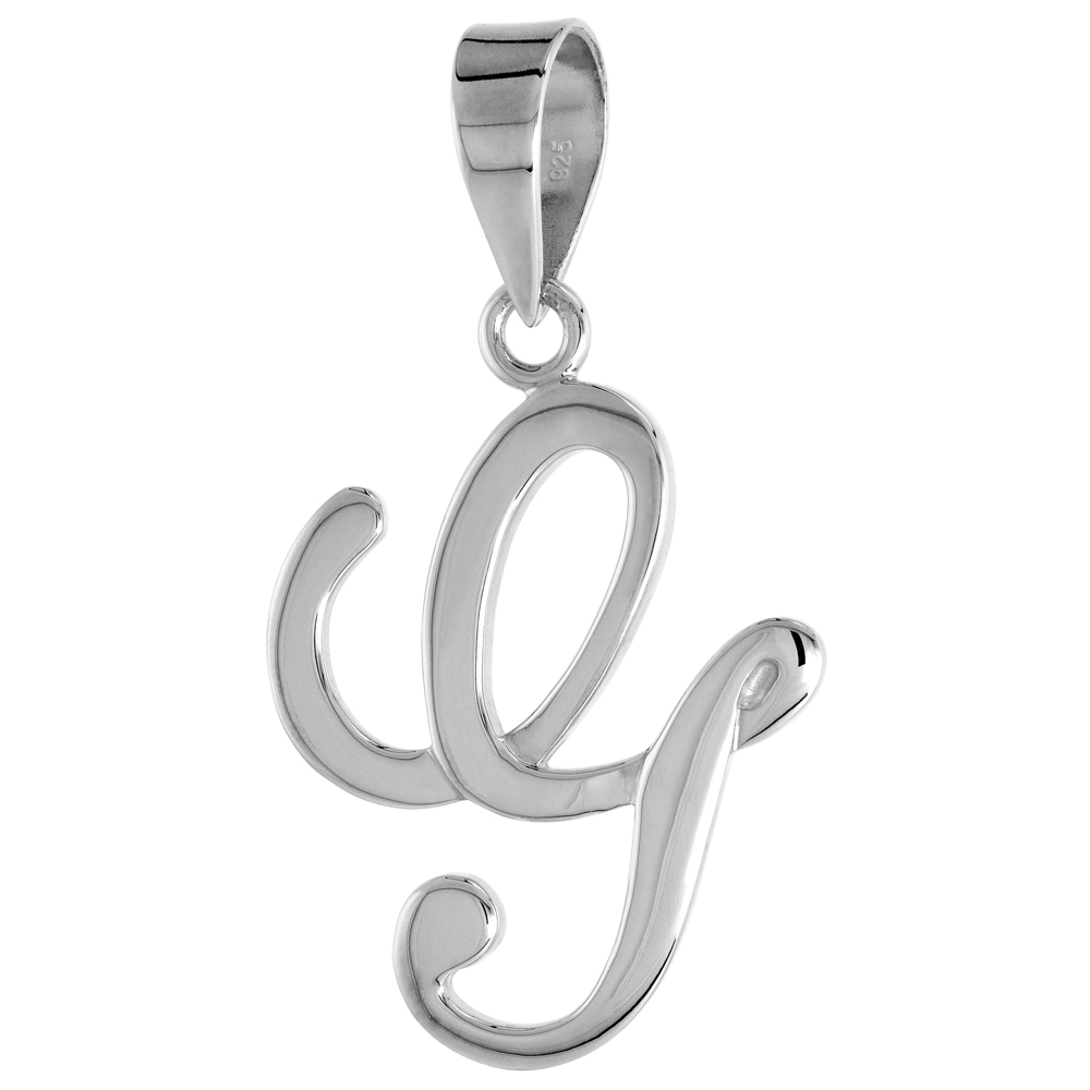 Sterling Silver Script Initial Letter G Alphabet Pendant Flawless Polish 1 1/2 inch high