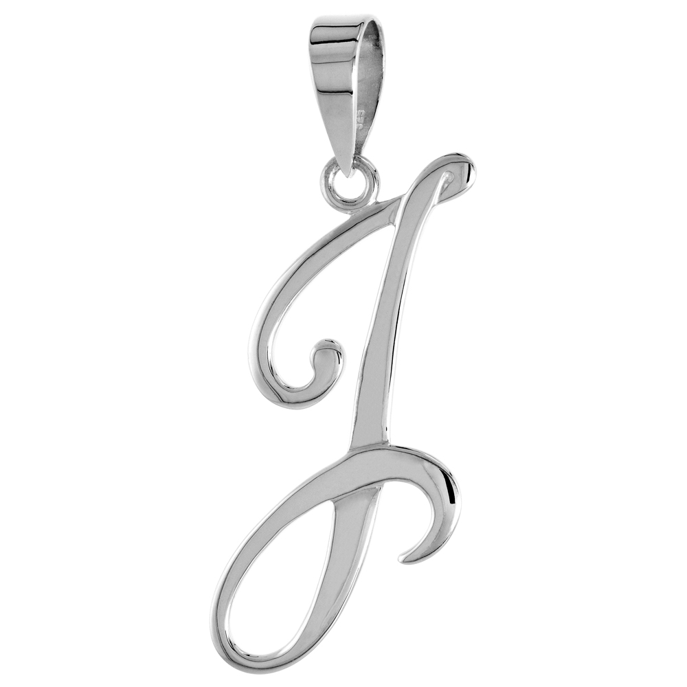 Sterling Silver Script Initial Letter J Alphabet Pendant Flawless Polish 1 1/2 inch high